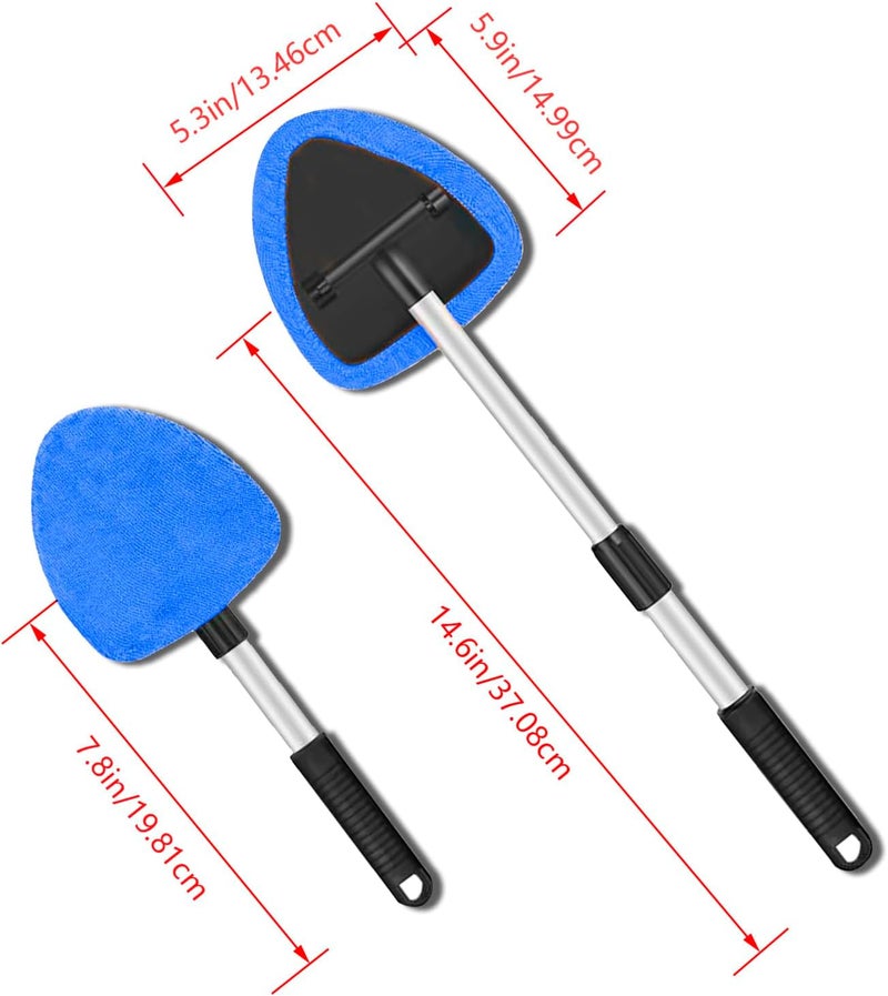 Couslcd Windshield Cleaner Tool - Portable Car Interior Window Cleaning Kit with Extendable Handle, 4 Microfiber Towel Pads, Auto Glass Wiper for Windshield, Universal for RV, SUV, Truck (Blue) - Image 2