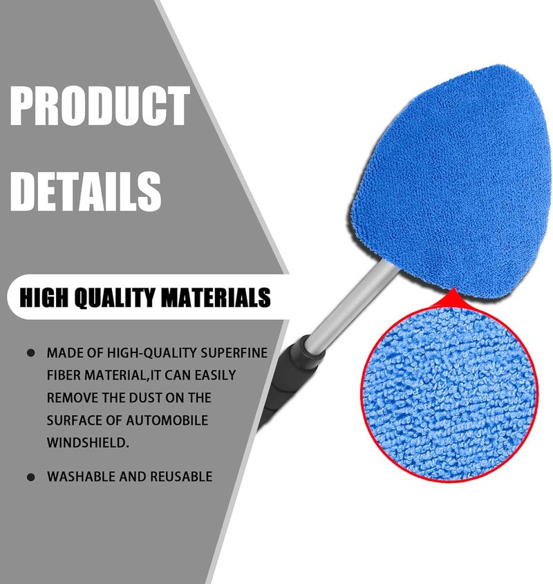 Couslcd Windshield Cleaner Tool - Portable Car Interior Window Cleaning Kit with Extendable Handle, 4 Microfiber Towel Pads, Auto Glass Wiper for Windshield, Universal for RV, SUV, Truck (Blue) - Image 4