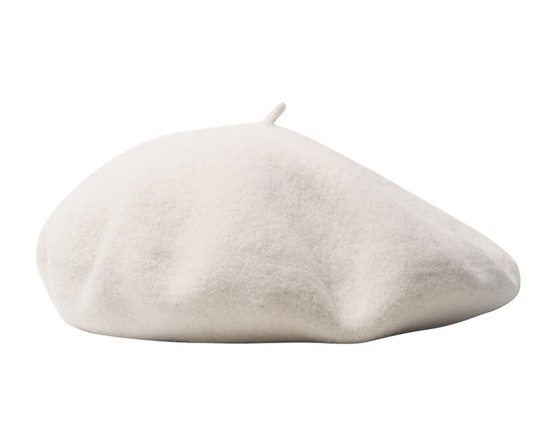 AIYUE Women Men Warm Beanie Hat Solid Color Wool French Beret Artist Painter Fancy Dress Costumes White, 10.6 in - Image 1
