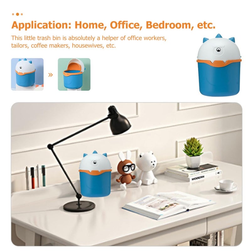 GANAZONO Mini Desktop Trash Bin with Lid, 14.5×22cm Blue Plastic Waste Container for Household and Office Use - Image 3