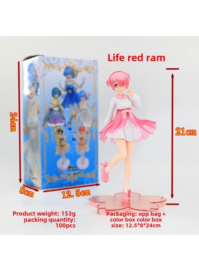 Anime Beautiful Girl Luminous Crystal Dress Remram Green Leaf Dancer Hatcho Doll Ornaments Small Hand-held Wholesale-Color:Pink Skirt Ram Boxed  - Image 1