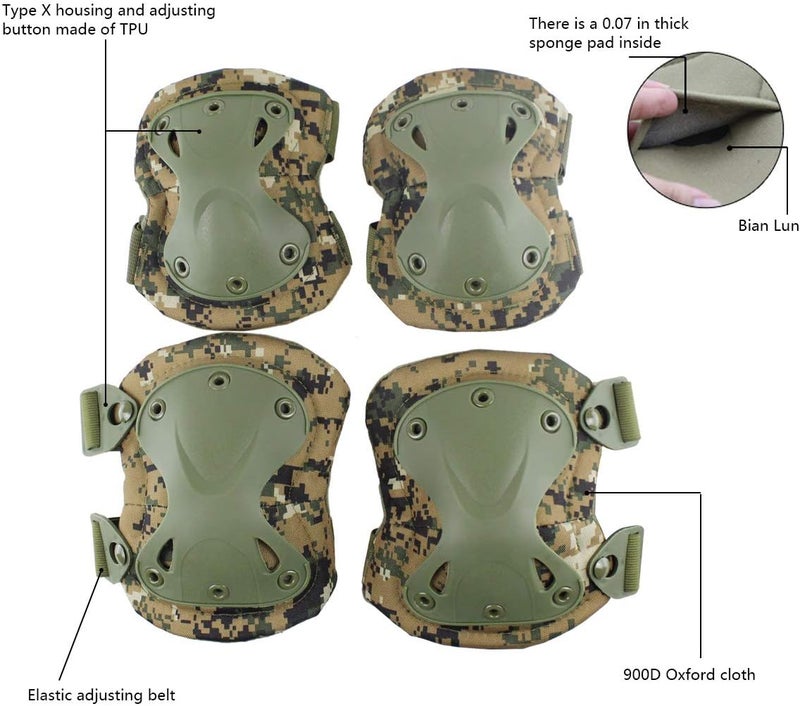Aoutacc Tactical Combat Knee & Elbow Protective Pads Set for Outdoor CS Paintball Game Cycling Safety Skateboarding Gear Skates Knee Protection Guard Pads - Image 4