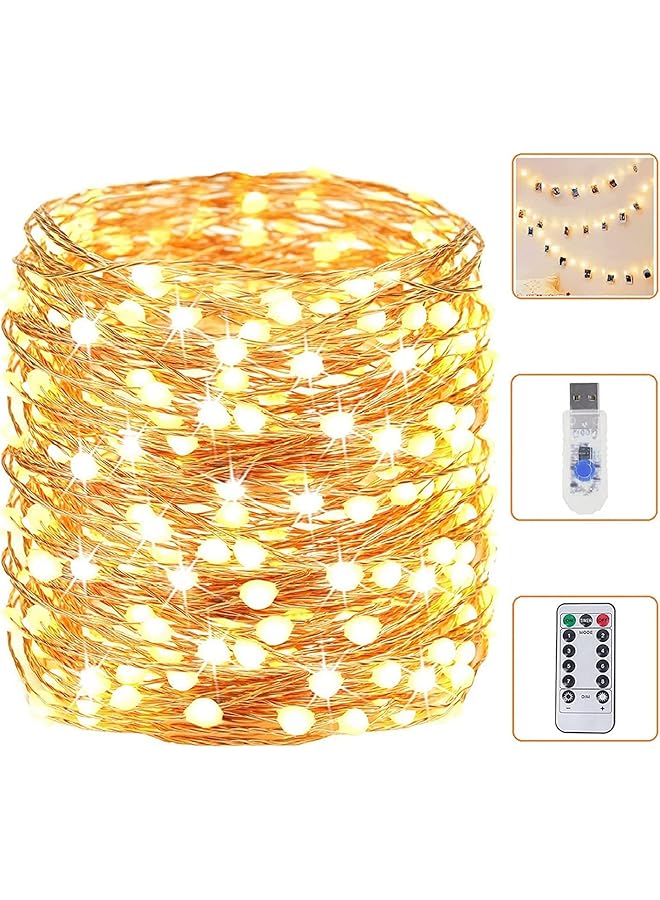 The Bros 33FT 100 LED Fairy String Lights Outdoor/Indoor, Super Bright Fairy Lights with Remote, Waterproof Copper Wire 8 Modes Christmas Lights for Bedroom Party Wedding Garden (Warm White)  - Image 1