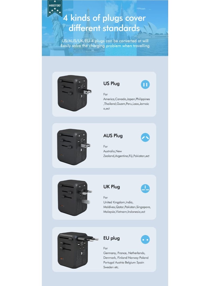 هوتو فيش سفر متعدد المنافذ. فيش جداري بمنفذين يو اس بي وثلاثه منافذ PD. شاحن جداري من هوتو بطراز PLUS-MAC03 - Image 5