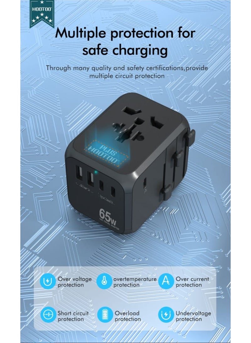 هوتو فيش سفر متعدد المنافذ. فيش جداري بمنفذين يو اس بي وثلاثه منافذ PD. شاحن جداري من هوتو بطراز PLUS-MAC03 - Image 2