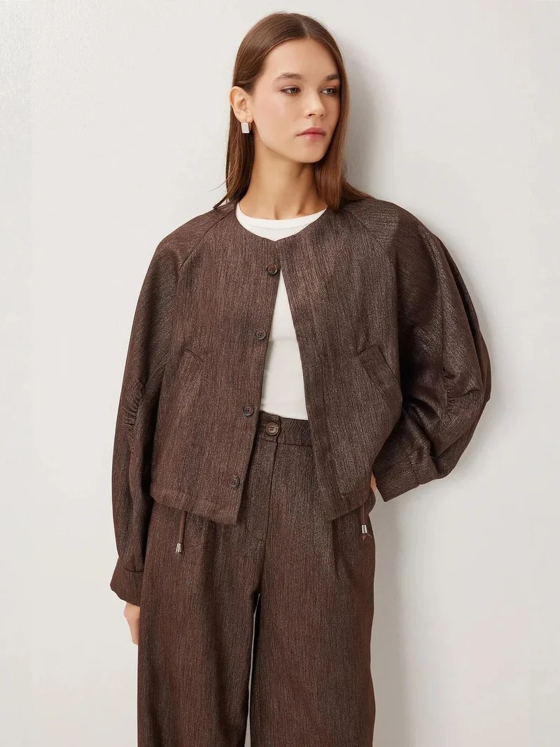 Lovely Istanbul ISTANBUL Buttoned Jacket Wide Leg Satin Look Two-Piece Set