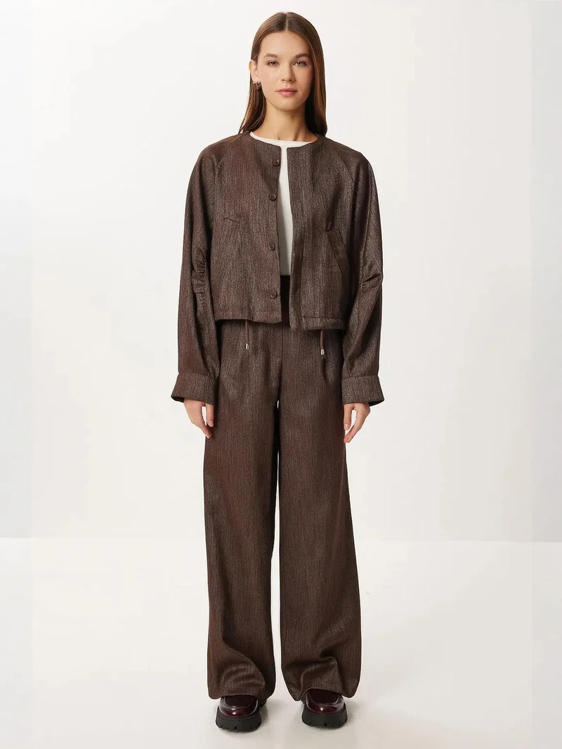 Lovely Istanbul ISTANBUL Buttoned Jacket Wide Leg Satin Look Two-Piece Set