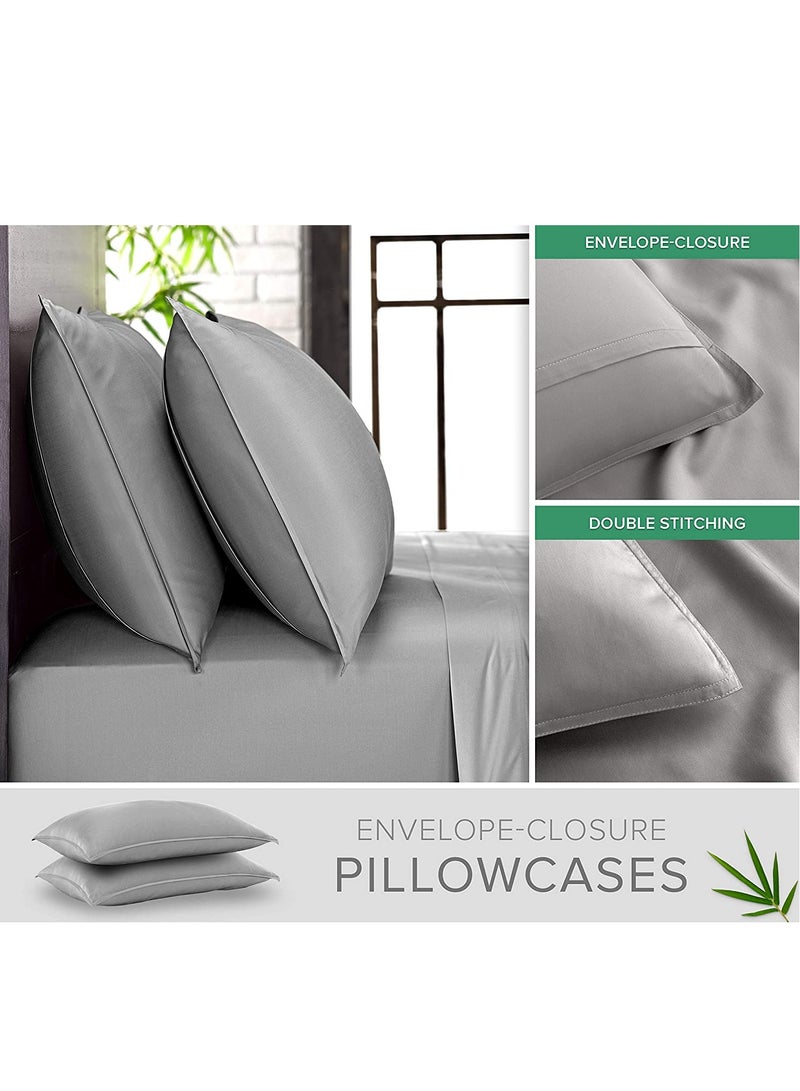 7 STARS HZM Bamboo Bed Sheet Set 400TC Cool, Anti-Allergic, Soft and Silky Includes 1 Fitted, 1 Flat, 2 Pillowcase – Gray - Image 3