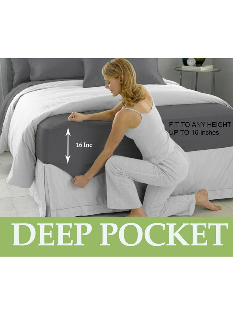 7 STARS HZM Bamboo Bed Sheet Set 400TC Cool, Anti-Allergic, Soft and Silky Includes 1 Fitted, 1 Flat, 2 Pillowcase – Gray - Image 5