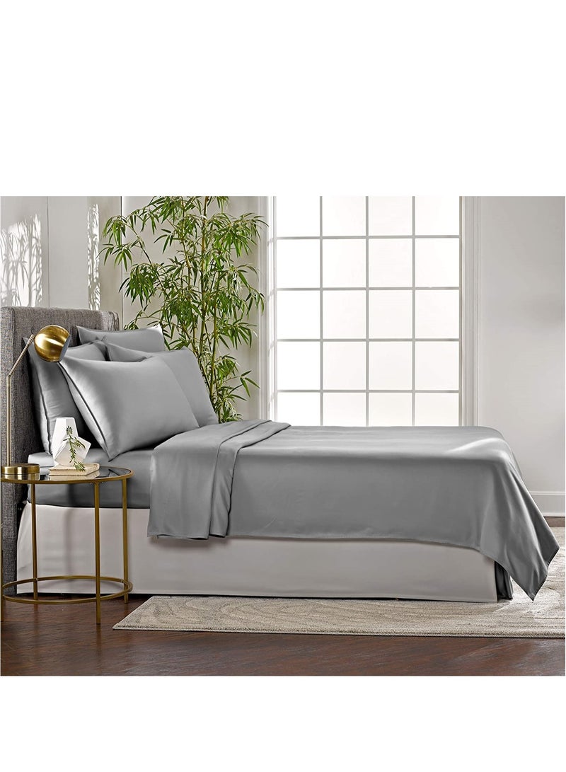 7 STARS HZM Bamboo Bed Sheet Set 400TC Cool, Anti-Allergic, Soft and Silky Includes 1 Fitted, 1 Flat, 2 Pillowcase – Gray - Image 4