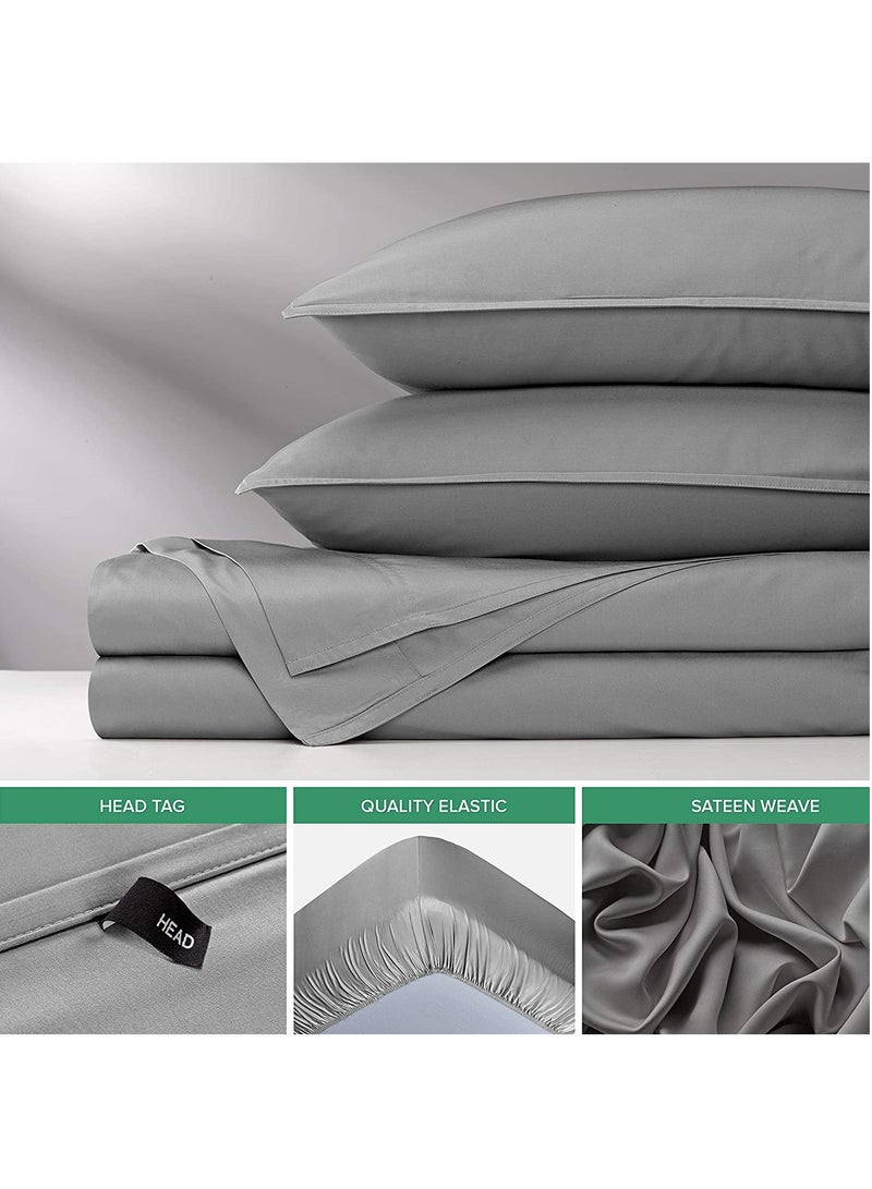 7 STARS HZM Bamboo Bed Sheet Set 400TC Cool, Anti-Allergic, Soft and Silky Includes 1 Fitted, 1 Flat, 2 Pillowcase – Gray - Image 2