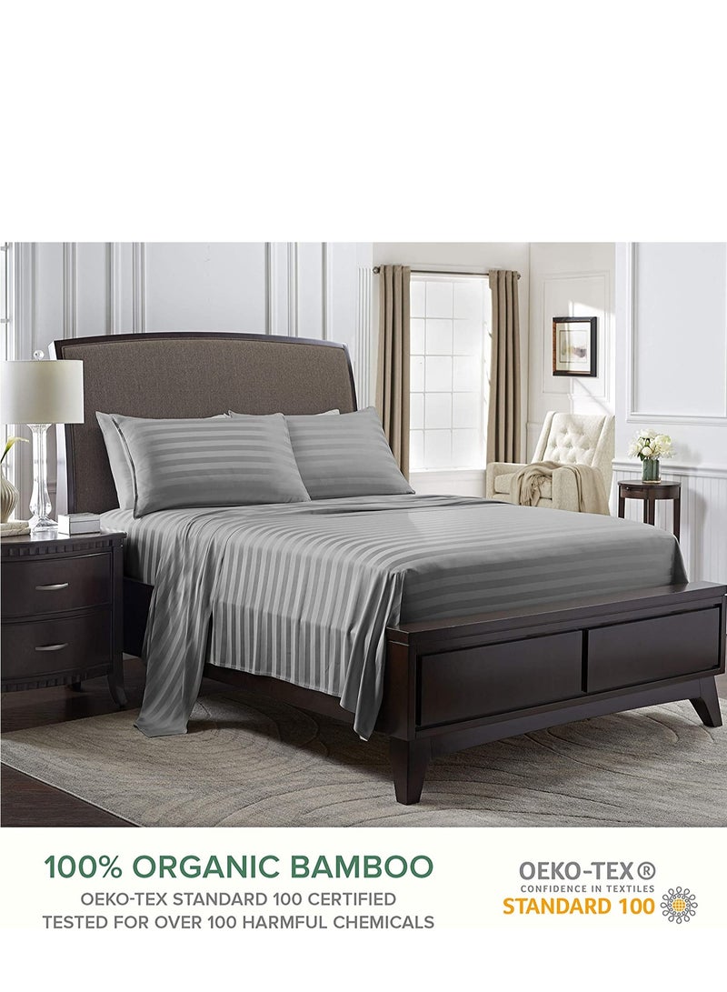 7 STARS HZM Bamboo Bed Sheet Set 400TC Cool, Anti-Allergic, Soft and Silky Includes 1 Fitted, 1 Flat, 2 Pillowcase – Gray - Image 1
