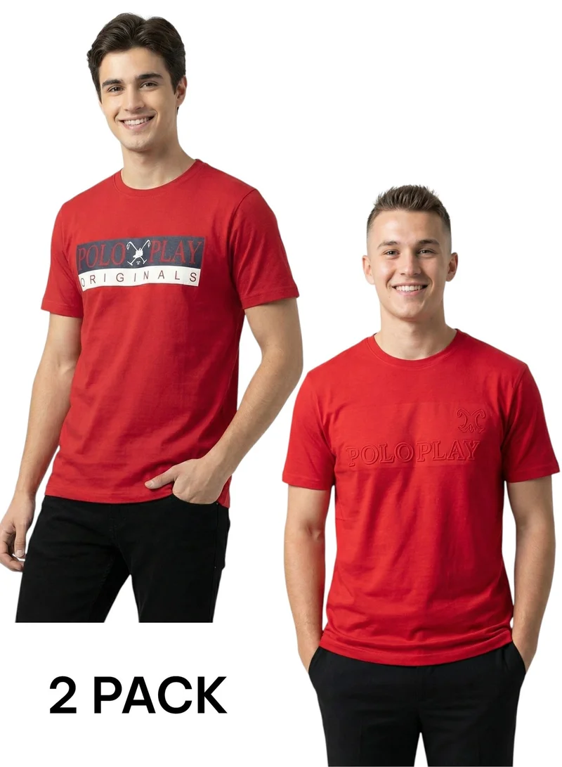 Polo Play Men’s Graphic and Embossed T-Shirt-2 pack