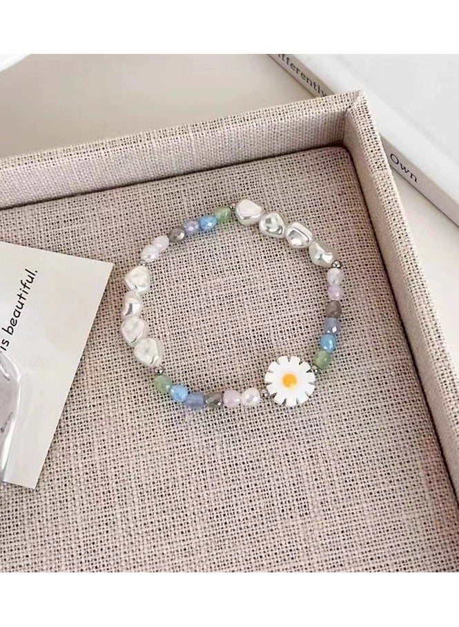 جلوسكي Summer Crystal Flower Beaded Bracelet – Colorful French-Inspired Pearl Jewelry, Ins-Style Aesthetic, Dainty Luxury - Image 2