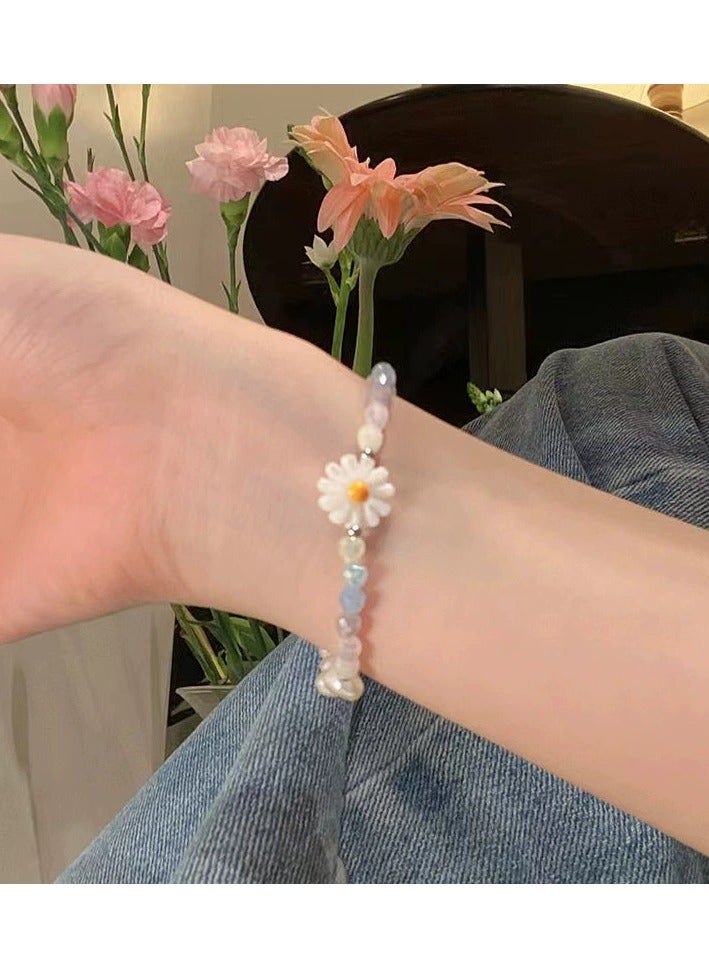 جلوسكي Summer Crystal Flower Beaded Bracelet – Colorful French-Inspired Pearl Jewelry, Ins-Style Aesthetic, Dainty Luxury - Image 1