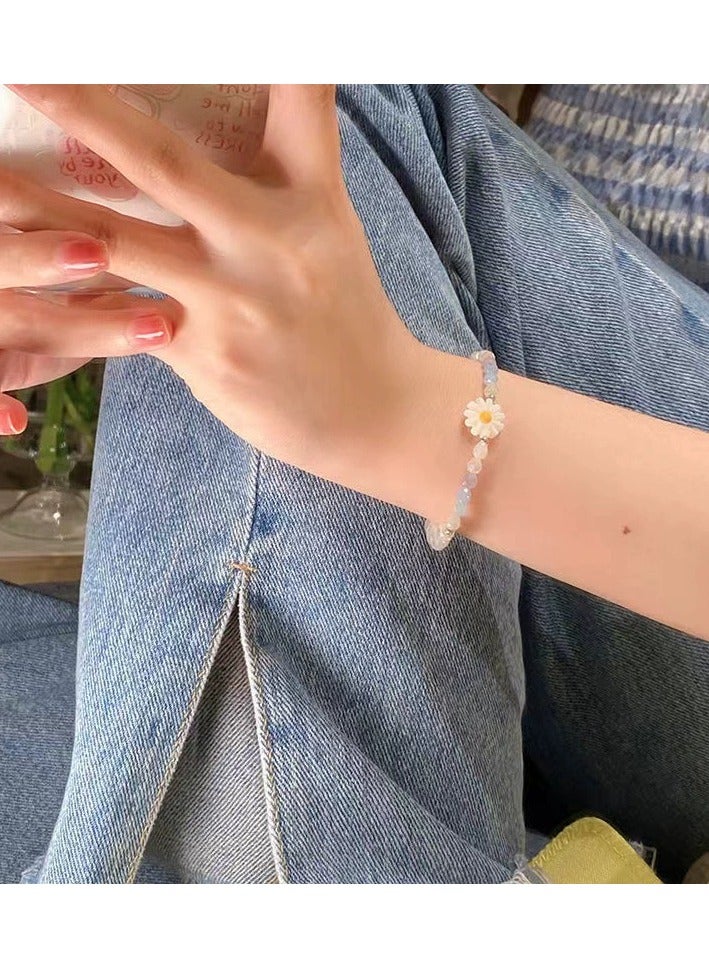 جلوسكي Summer Crystal Flower Beaded Bracelet – Colorful French-Inspired Pearl Jewelry, Ins-Style Aesthetic, Dainty Luxury - Image 4