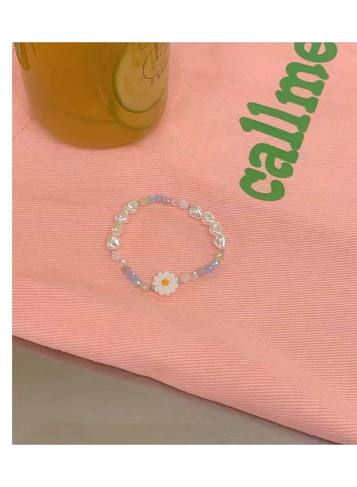 جلوسكي Summer Crystal Flower Beaded Bracelet – Colorful French-Inspired Pearl Jewelry, Ins-Style Aesthetic, Dainty Luxury - Image 5