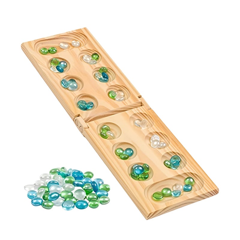 Regal Games Mancala Board Game - Fun Classic Table Game with Wooden Board for Adults & Kids - 48 Glass Mancala Beads & 2 Player Games - Ideal for Family Game Night, Travel (Ages 8+) - Image 1