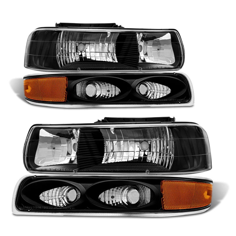ADCARLIGHTS Headlight Assembly for 1999 2000 2001 2002 Chevy Silverado 1500 25001500HD 2500HD 350020002006 TahoeSuburban Black Housing Amber Reflector Pair