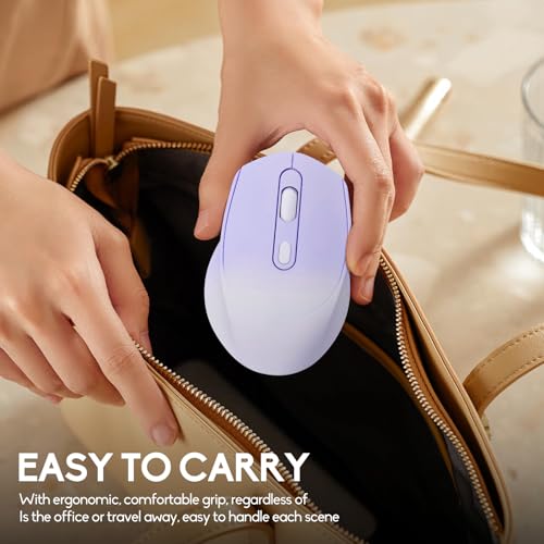 Guiheng Wireless Gradient Color Bluetooth Mouse,Dual Mode Rechargeable Silent Slim Laptop Mouse,Portable(BT5.2+USB Receiver) Computer Mice,for Laptop,Desktop Computer,ipad Tablet,Phone,Mac (Gradient Purple) - Image 2