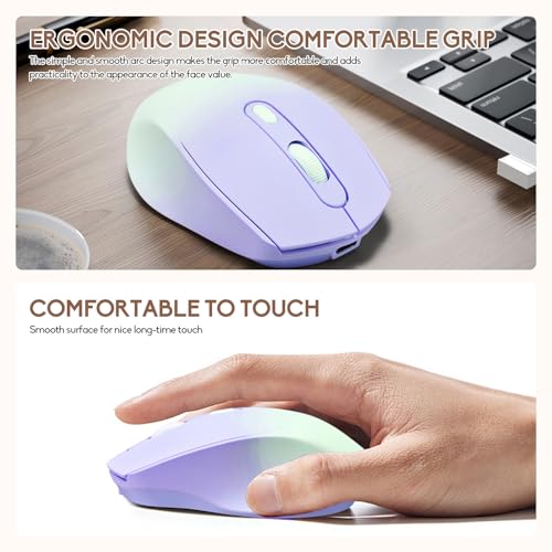 Guiheng Wireless Gradient Color Bluetooth Mouse,Dual Mode Rechargeable Silent Slim Laptop Mouse,Portable(BT5.2+USB Receiver) Computer Mice,for Laptop,Desktop Computer,ipad Tablet,Phone,Mac (Gradient Purple) - Image 3