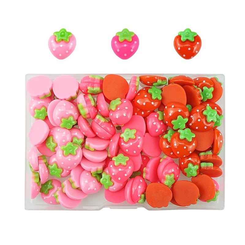 SaktopDeco 90 PCS Resin Strawberry with No Holes Flat Back Strawberry Resin Charms Bulk Embellishments for Crafts Accessories - Image 1