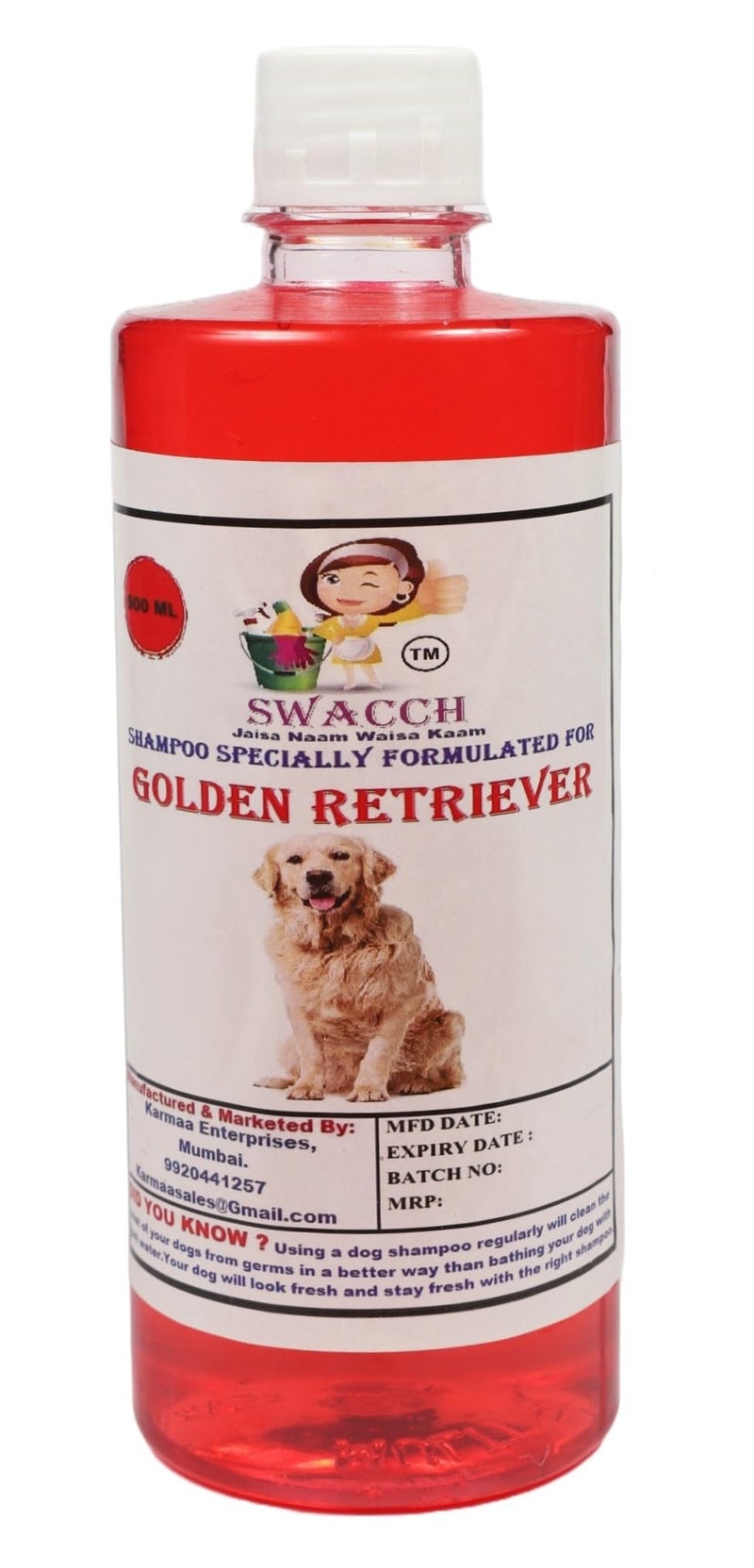 swacch Golden Retriever Dog Shampoo + Dumbbell Toy I Durable Rubber Dog Toy for Chewing I Playing,Teeth Cleaning & Training Toy I Combo Pack I 500ml Strawberry - Image 2