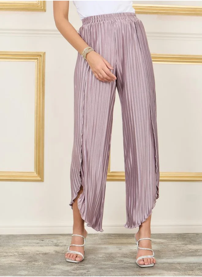 ستايلي Plisse Asymmetric Hem Relaxed Pants