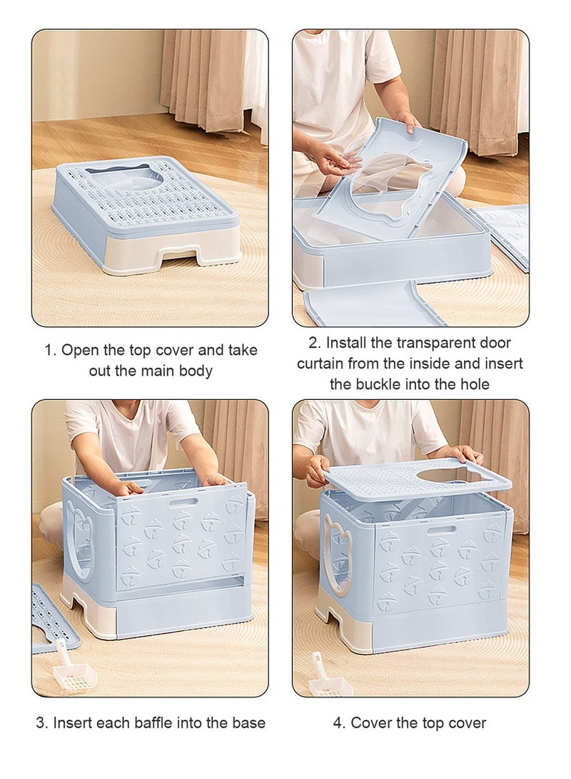 كيدل صندوق القمامة القط الكبير القابل للطي مع غطاء سهل التنظيف مضاد للرش مربع مرحاض القط المغلق - Image 4