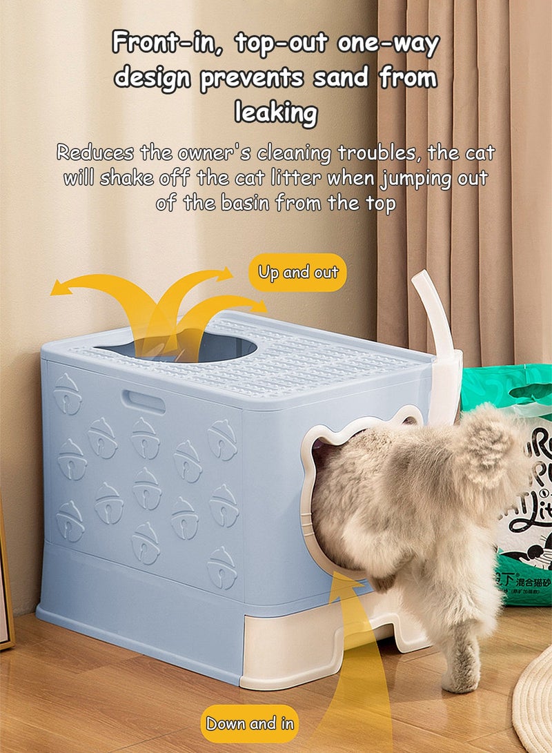كيدل صندوق القمامة القط الكبير القابل للطي مع غطاء سهل التنظيف مضاد للرش مربع مرحاض القط المغلق - Image 5
