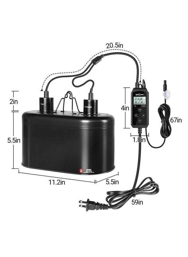 REPTIZOO REPTIZOO Reptile Light Fixture with Thermostat and Timer, Dual Deep Dome Fixture with PID Reptile Dimming Thermostat Switching Thermostat Heat Lamp Temperature Controller and Timing Function  - Image 2