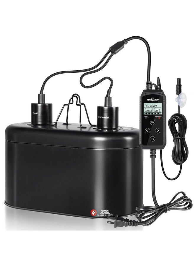 REPTIZOO REPTIZOO Reptile Light Fixture with Thermostat and Timer, Dual Deep Dome Fixture with PID Reptile Dimming Thermostat Switching Thermostat Heat Lamp Temperature Controller and Timing Function  - Image 1