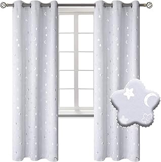 BGment Moon and Stars Blackout Curtains for Kids Bedroom, Grommet Thermal Insulated Room Darkening Printed Nursery - Image 1