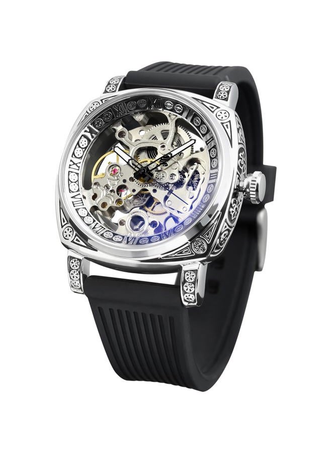 FORSINING Watches for Man, Square Retro Mechanical Watch Self-Wind Carved, Skeleton Automatic Watches Vintage Leather Strap Wristwatch, Black_new - Image 1