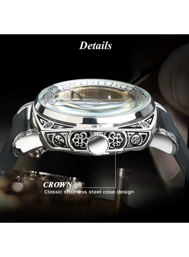 FORSINING Watches for Man, Square Retro Mechanical Watch Self-Wind Carved, Skeleton Automatic Watches Vintage Leather Strap Wristwatch, Black_new - Image 3