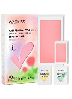waxkiss Waxkiss Gentle Version 70 Count Wax Strips for Hair Removal At Home ReadytoUse Strips Waxing Kit with 6 Prewax Wipes  6 Postwax Wipes 