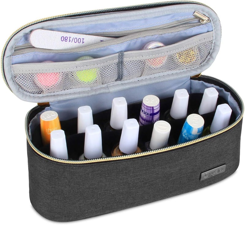 Luxja Nail Polish Organizer - Holds 12 Bottles (15ml), Nail Polish Case and Small Tools, Black, Black, 9.5x3.25x3.75 Inch (Pack of 1), Version 3: Holds 12 bottles (15ml)