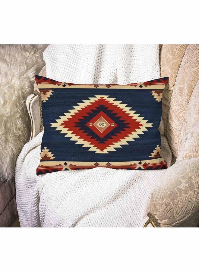 Smooffly غطاء وسادة زينة عتيق من سموفلي، مستوحى من جنوب غرب أمريكا، مصنوع من القطن والكتان، مناسب للخصر والظهر، مناسب للأريكة، شكل مستطيل، مقاس 12 × 20 بوصة، أزرق وأحمر - Image 4