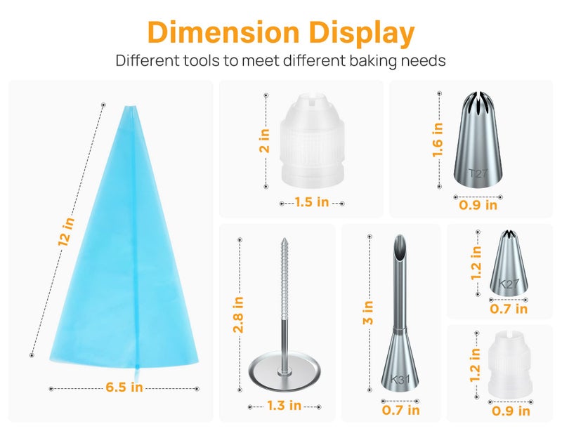 Kootek 54 in 1 Piping Bags and Tips Set with 13 Large Size Piping Tips, 35 Standard Size Icing Tips, 2 Reusable Pastry Bags 12 Inch, Cake Decorating Kit Supplies, Frosting Piping Kit for Cake, Cupcake - Image 2