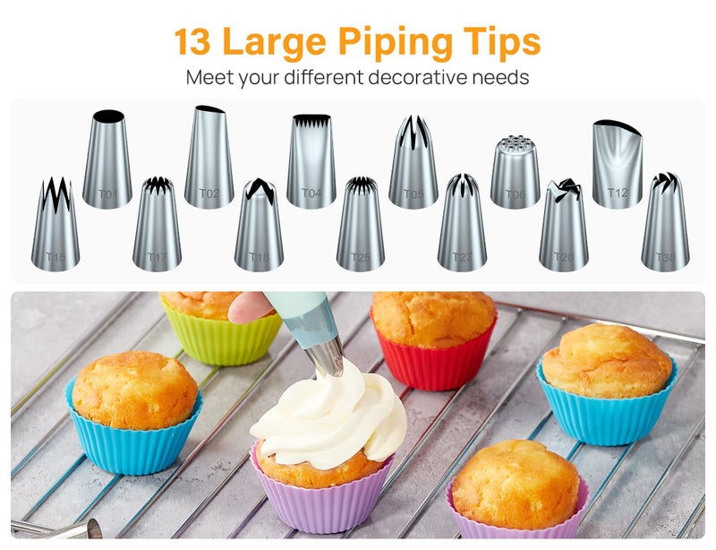 Kootek 54 in 1 Piping Bags and Tips Set with 13 Large Size Piping Tips, 35 Standard Size Icing Tips, 2 Reusable Pastry Bags 12 Inch, Cake Decorating Kit Supplies, Frosting Piping Kit for Cake, Cupcake - Image 4
