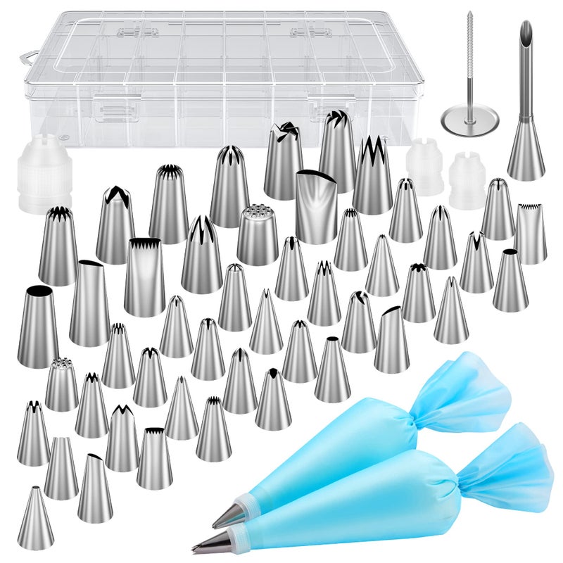 Kootek 54 in 1 Piping Bags and Tips Set with 13 Large Size Piping Tips, 35 Standard Size Icing Tips, 2 Reusable Pastry Bags 12 Inch, Cake Decorating Kit Supplies, Frosting Piping Kit for Cake, Cupcake - Image 1