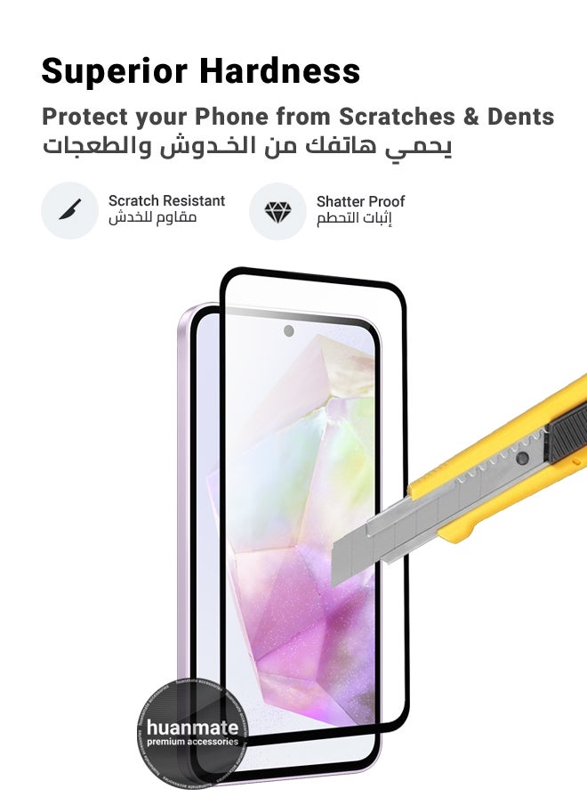 huanmate - Samsung Galaxy A35 Screen Protector – Premium Edge to Edge Tempered Glass, High Transparency, Delicate Touch, Anti-Explosion, Smooth Arc Edges, Easy Installation - Image 1