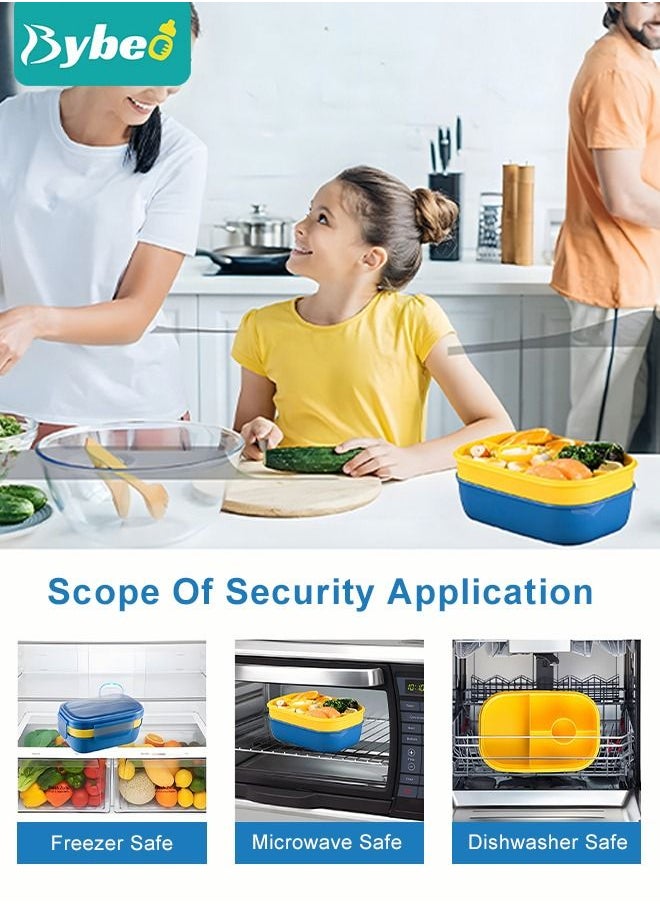 Bybeo Adult Kids Lunch Box 3 layers All-in-One, Bento Boxes with Utensils Set Multiple Compartments Robust Snack Containers for School Office Travel, Microwave and Dishwasher Safe  - Image 2