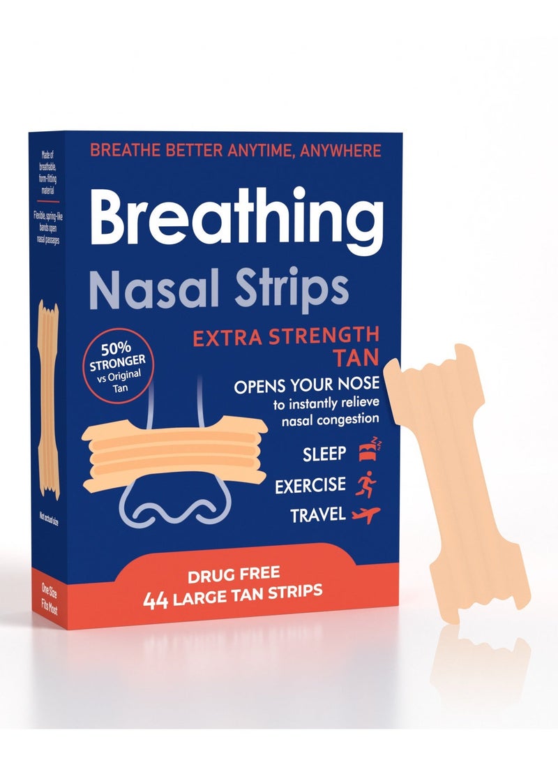 بريث رايت Extra Strength Clear Nasal Strips (44 Strips) â Instant Congestion u0026 Snoring Relief, Hypoallergenic for Sensitive Skin, Day/Night Use - Image 1
