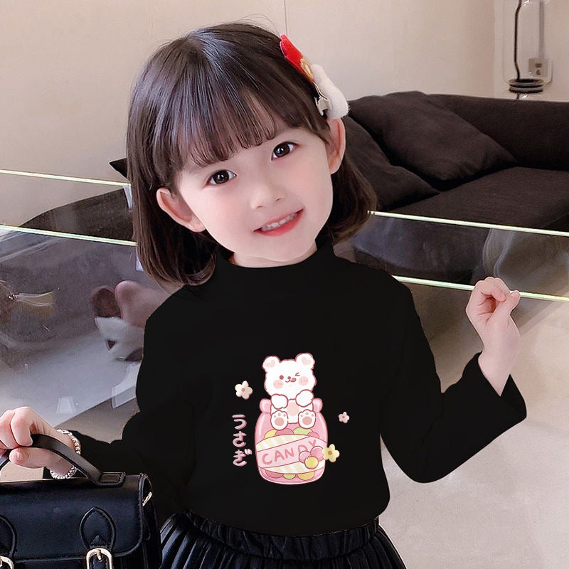 Children'S Velvet Semi-High Collar Long Sleeve Warm Long Sleeve Fleece-Lined Thick Inner Base Shirt For Boys And Girls - Image 1