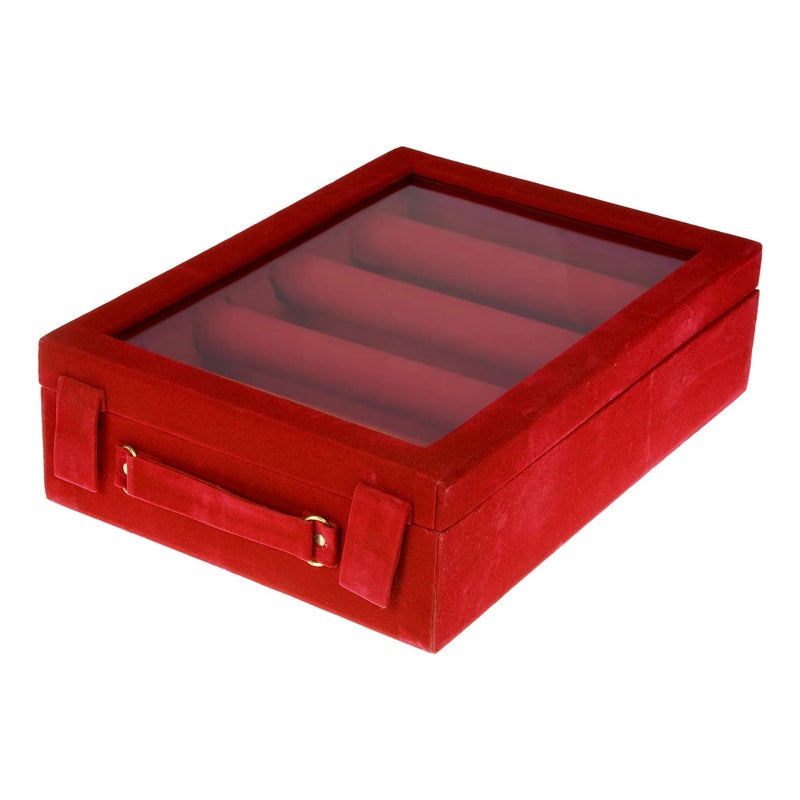 Kuber Industries Rectangular Velvet Wooden Bangle Box|4 Rods & Durable Material|Transparent Window Design|Size 31 x 23 x 9 CM (Maroon)- CTKTC22801 - Image 4