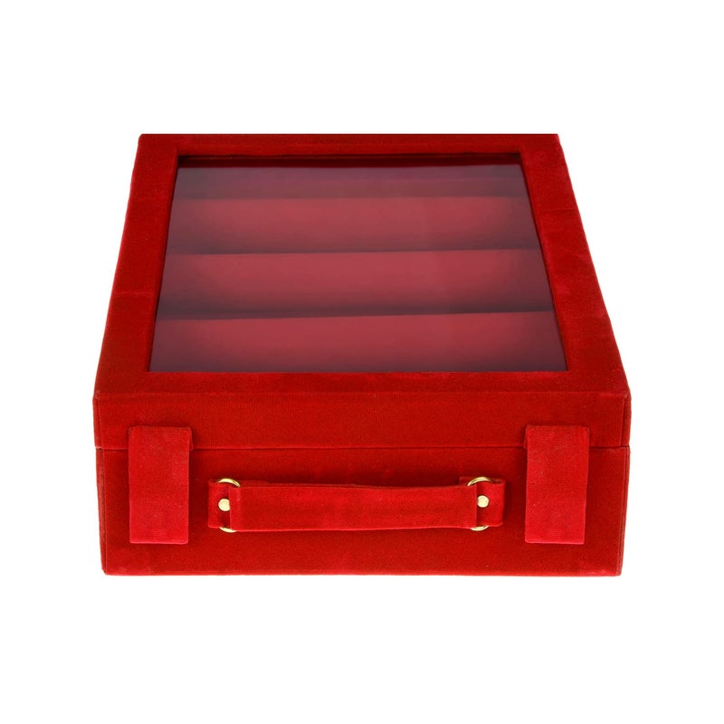 Kuber Industries Rectangular Velvet Wooden Bangle Box|4 Rods & Durable Material|Transparent Window Design|Size 31 x 23 x 9 CM (Maroon)- CTKTC22801 - Image 1
