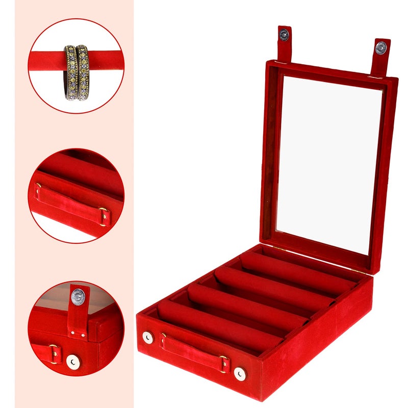 Kuber Industries Rectangular Velvet Wooden Bangle Box|4 Rods & Durable Material|Transparent Window Design|Size 31 x 23 x 9 CM (Maroon)- CTKTC22801 - Image 3