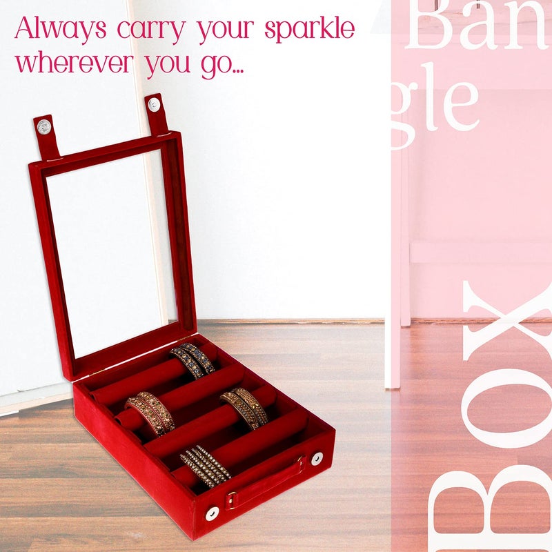 Kuber Industries Rectangular Velvet Wooden Bangle Box|4 Rods & Durable Material|Transparent Window Design|Size 31 x 23 x 9 CM (Maroon)- CTKTC22801 - Image 5