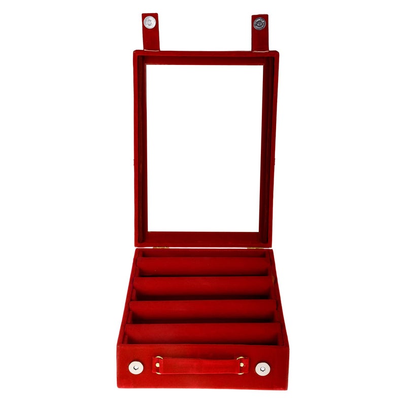 Kuber Industries Rectangular Velvet Wooden Bangle Box|4 Rods & Durable Material|Transparent Window Design|Size 31 x 23 x 9 CM (Maroon)- CTKTC22801 - Image 2